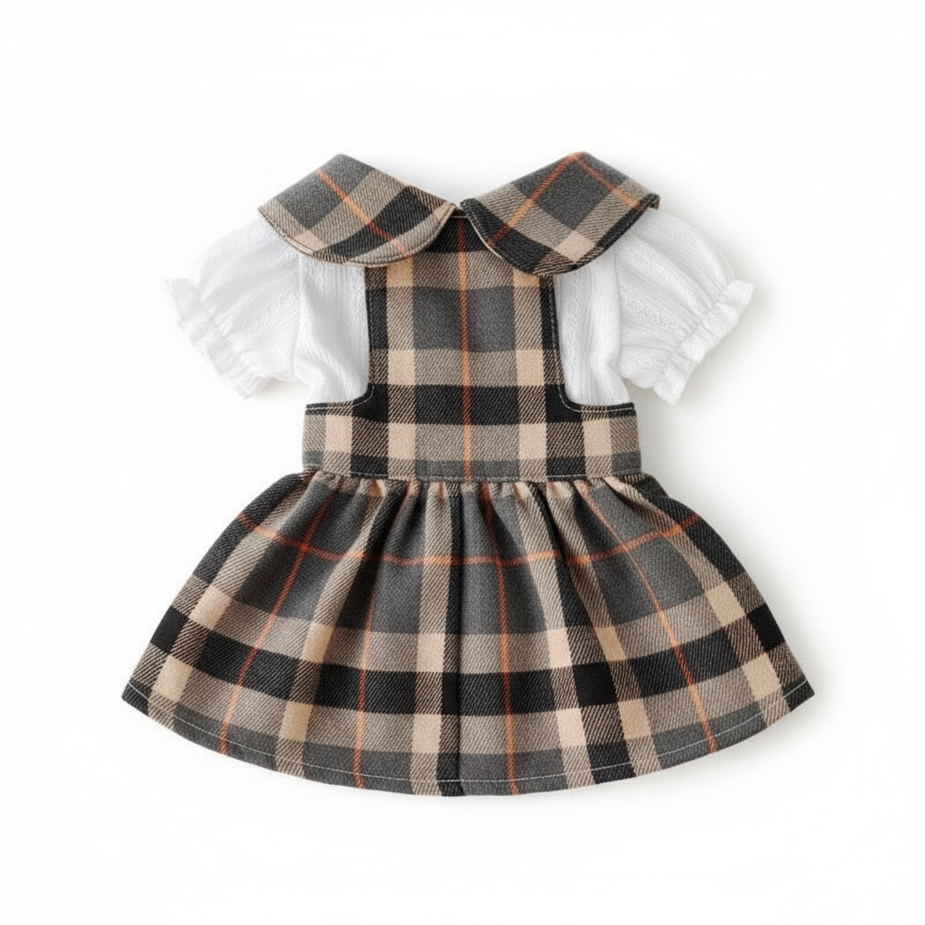 Back view of plaid harness dress