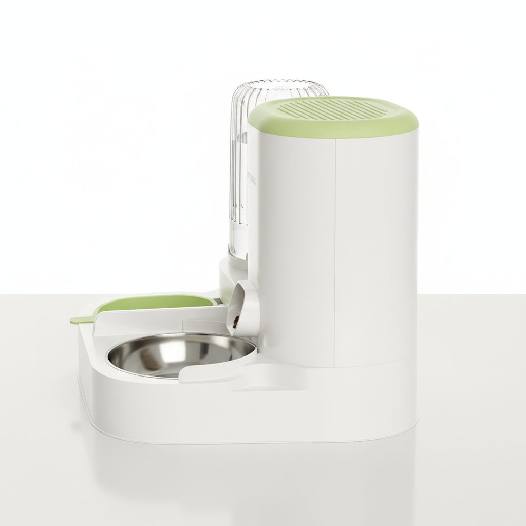 Side view of 2-in-1 automatic pet feeder and water dispenser