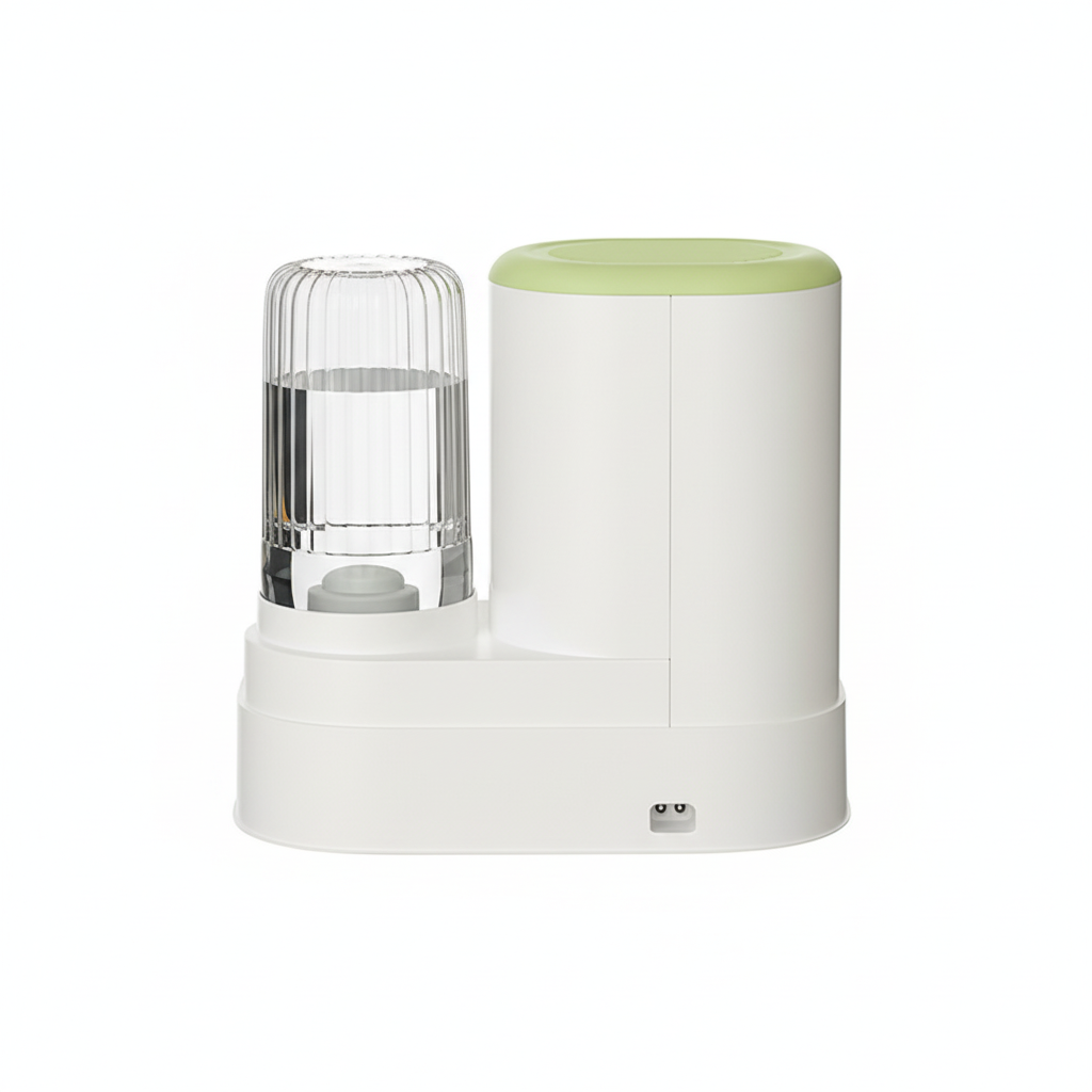 Back view of pet feeder with storage container