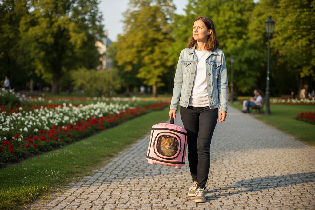 Person carrying carrier while walking