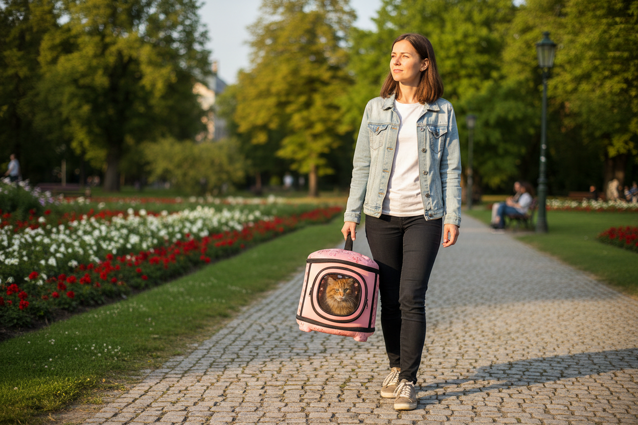 Person carrying carrier while walking