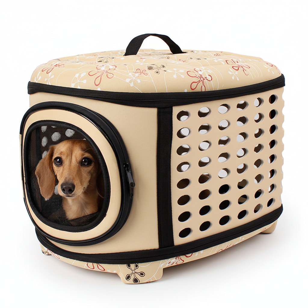 Small terrier in carrier